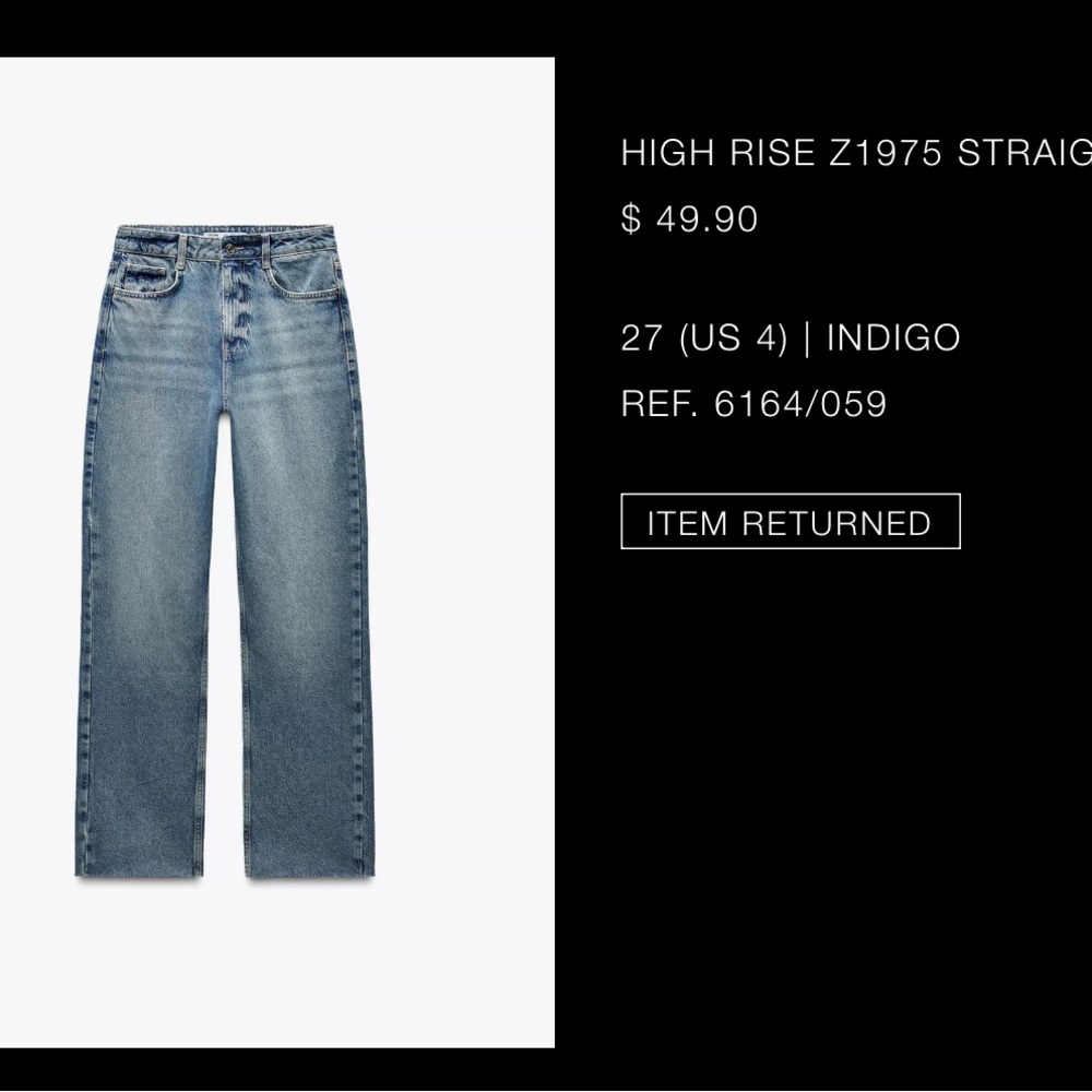NWT Zara High Rise Straight Leg Jeans